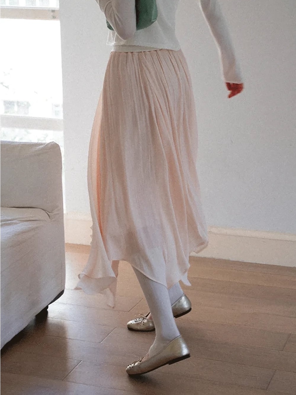 Flowy Pleated Long Midi Skirt in Light Blush - Women's Skirt
